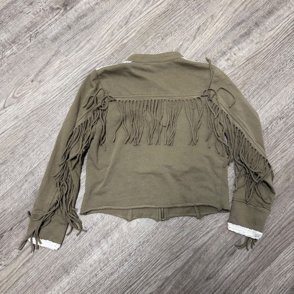 D-Signed Disney Girls Olive Green Fringe Military Jacket Lace Trim Size L 14/16 - Picture 7 of 8
